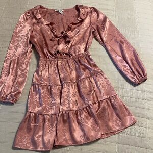 Speechless Blush Satin Dress with Floral Design